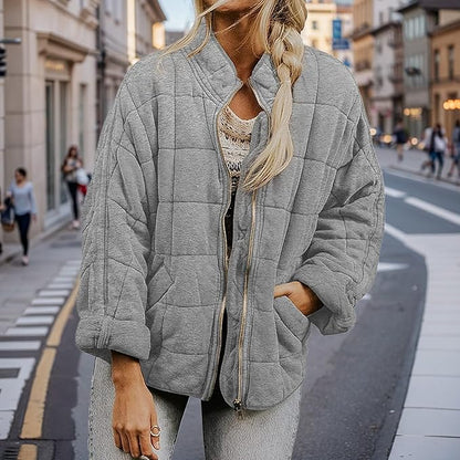 Zoey | Women’s Oversized Fleece Quilted Jacket with Stand Collar