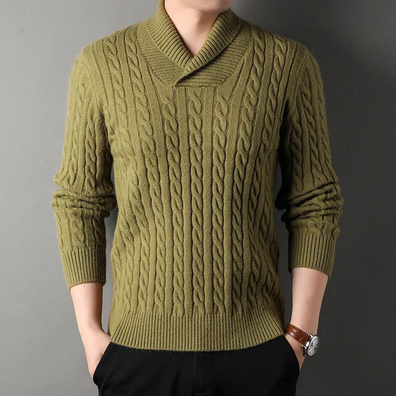 Elias | Men’s Knit Blend Fabric Shawl Collar Sweater