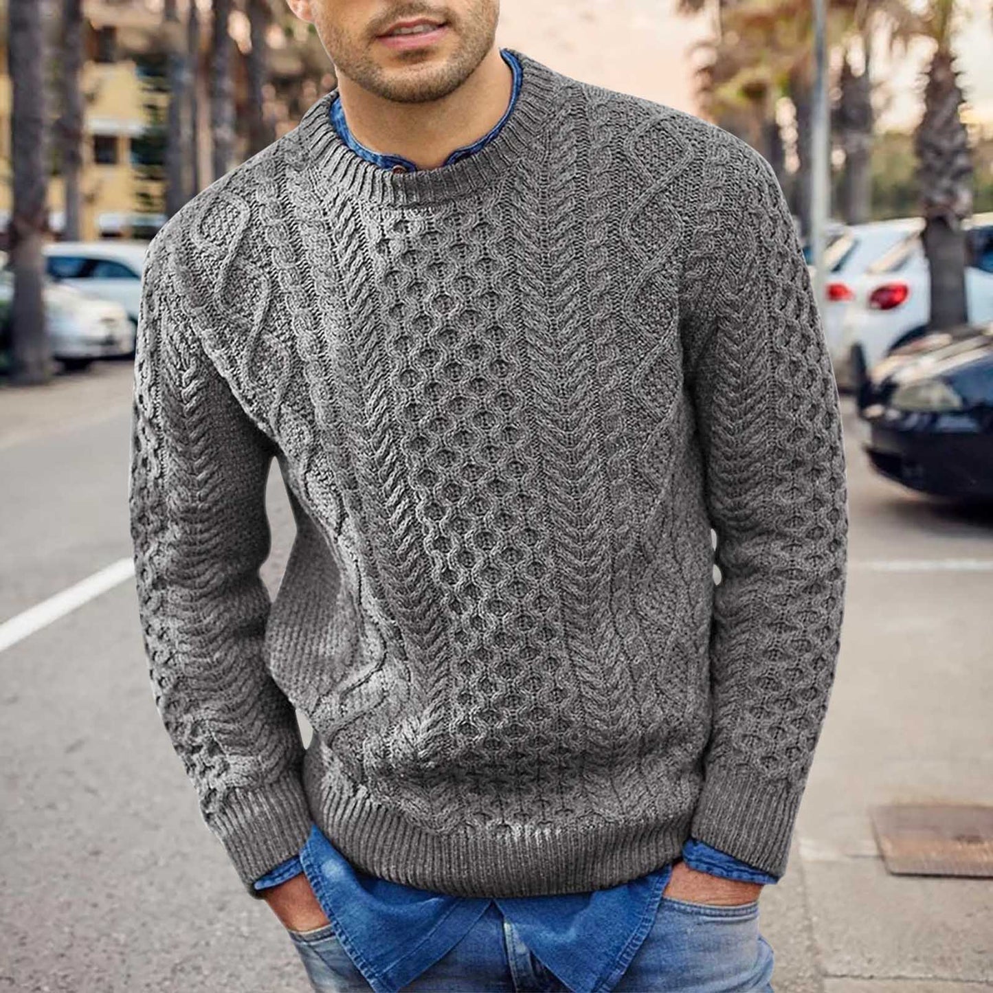 Adrian | Men’s Cable Pattern Slim Fit Knit Sweater
