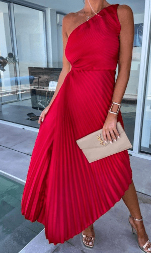 Estelle | Women’s One-Shoulder Pleated Maxi Dress