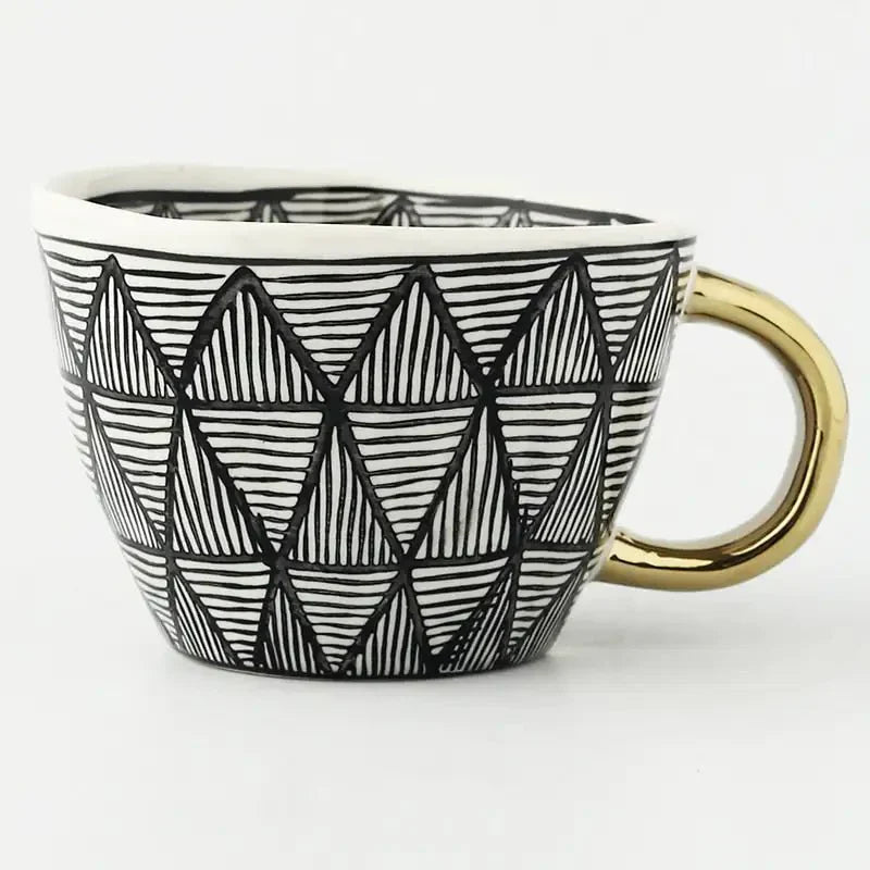 Artistic Ceramic Mug | Hand-Painted Coffee Cup with Gold Handle