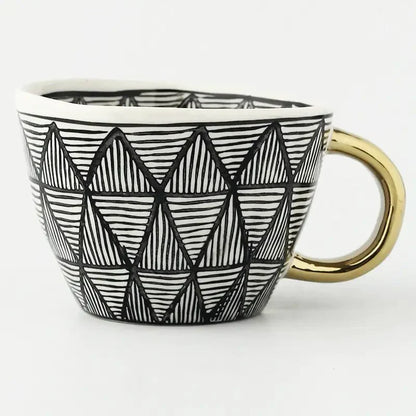 Artistic Ceramic Mug | Hand-Painted Coffee Cup with Gold Handle