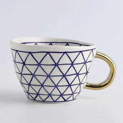 Artistic Ceramic Mug | Hand-Painted Coffee Cup with Gold Handle