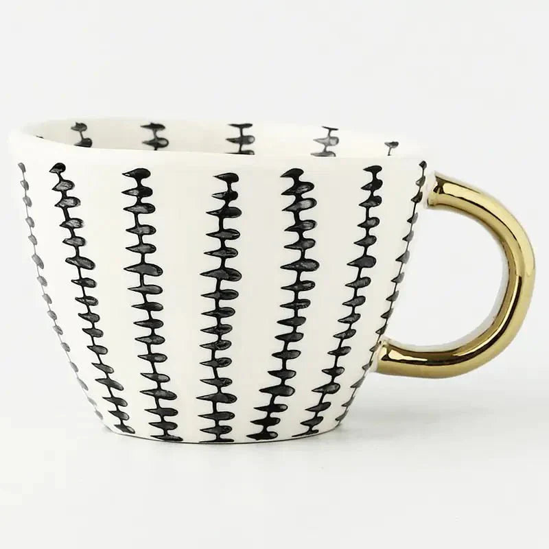 Artistic Ceramic Mug | Hand-Painted Coffee Cup with Gold Handle