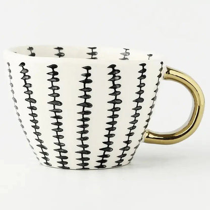 Artistic Ceramic Mug | Hand-Painted Coffee Cup with Gold Handle