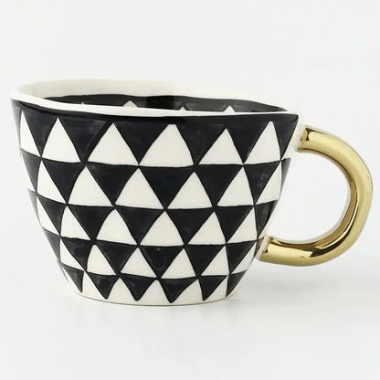 Artistic Ceramic Mug | Hand-Painted Coffee Cup with Gold Handle