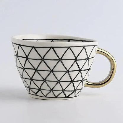 Artistic Ceramic Mug | Hand-Painted Coffee Cup with Gold Handle