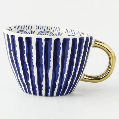 Artistic Ceramic Mug | Hand-Painted Coffee Cup with Gold Handle