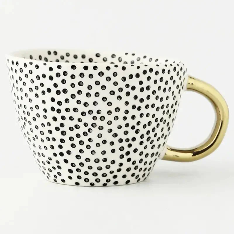 Artistic Ceramic Mug | Hand-Painted Coffee Cup with Gold Handle