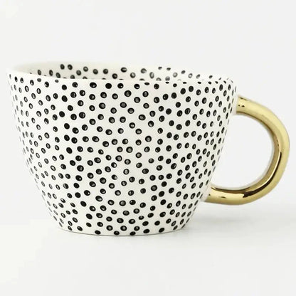 Artistic Ceramic Mug | Hand-Painted Coffee Cup with Gold Handle