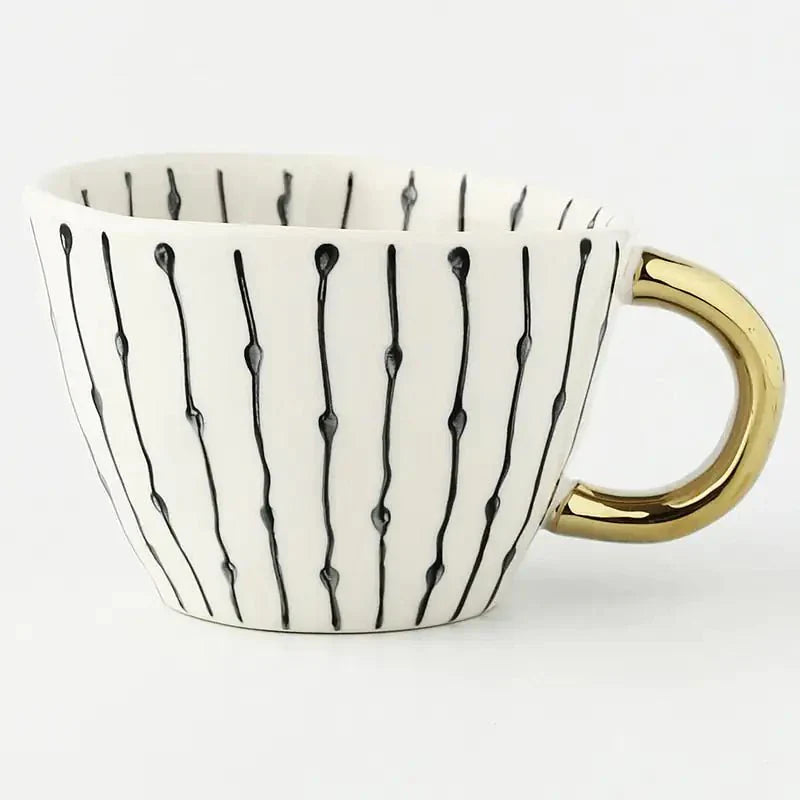 Artistic Ceramic Mug | Hand-Painted Coffee Cup with Gold Handle