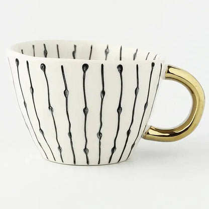 Artistic Ceramic Mug | Hand-Painted Coffee Cup with Gold Handle