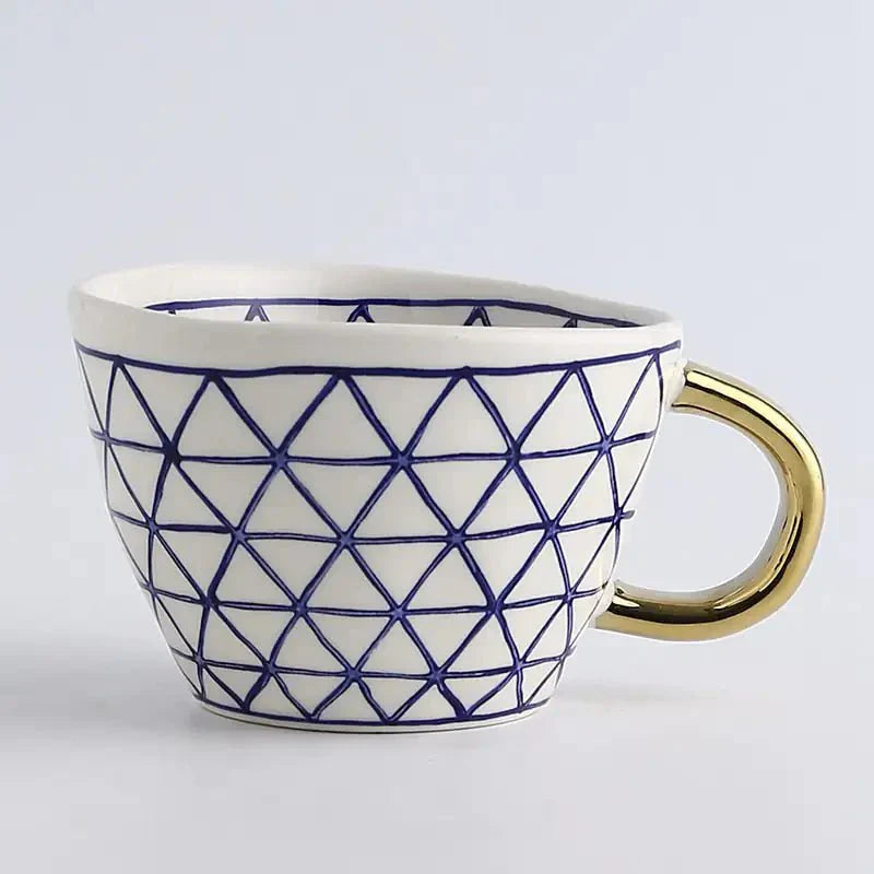 Artistic Ceramic Mug | Hand-Painted Coffee Cup with Gold Handle