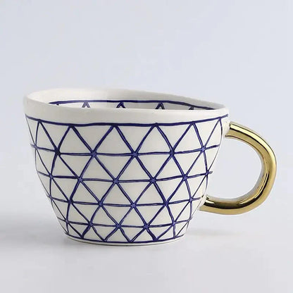 Artistic Ceramic Mug | Hand-Painted Coffee Cup with Gold Handle