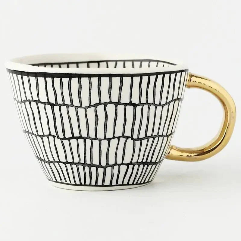 Artistic Ceramic Mug | Hand-Painted Coffee Cup with Gold Handle