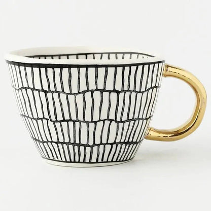 Artistic Ceramic Mug | Hand-Painted Coffee Cup with Gold Handle