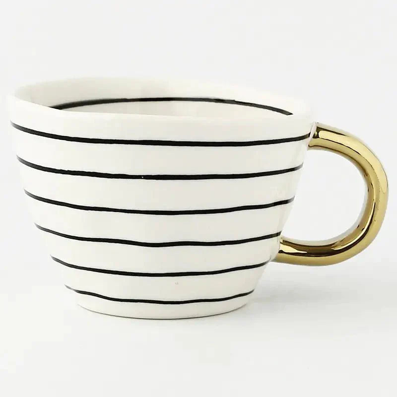 Artistic Ceramic Mug | Hand-Painted Coffee Cup with Gold Handle