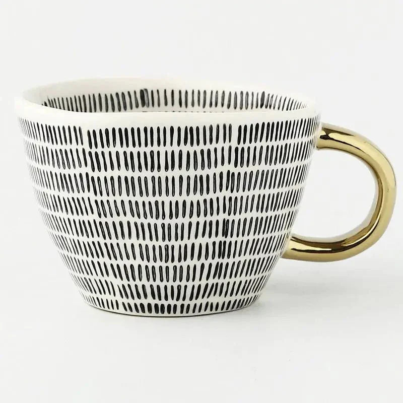 Artistic Ceramic Mug | Hand-Painted Coffee Cup with Gold Handle