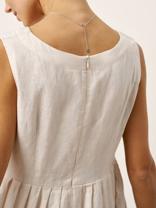 Monroe | Women’s Linen Sleeveless Crew Neck Pleated Waist Maxi Dress