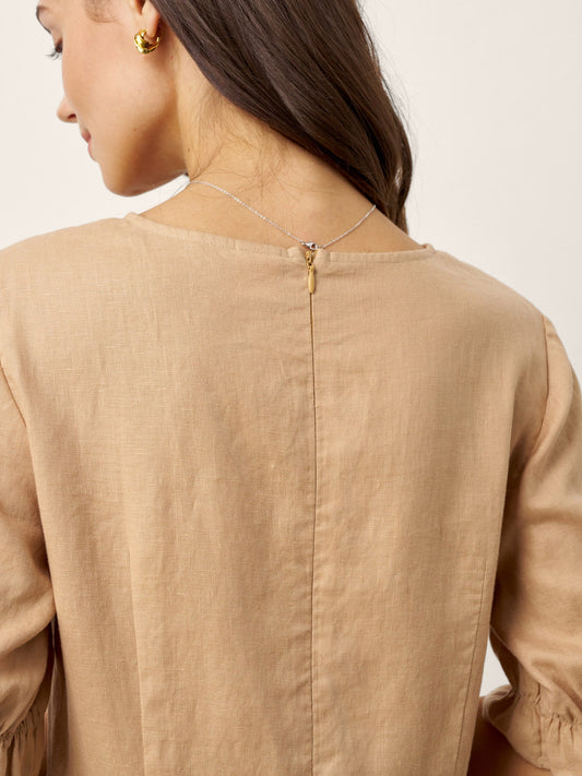 Talia | Women’s Linen Round Neck Sleeve Maxi Dress