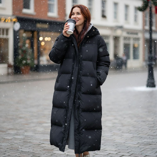Lena | Women’s Long Down Jacket with Hood and Pockets