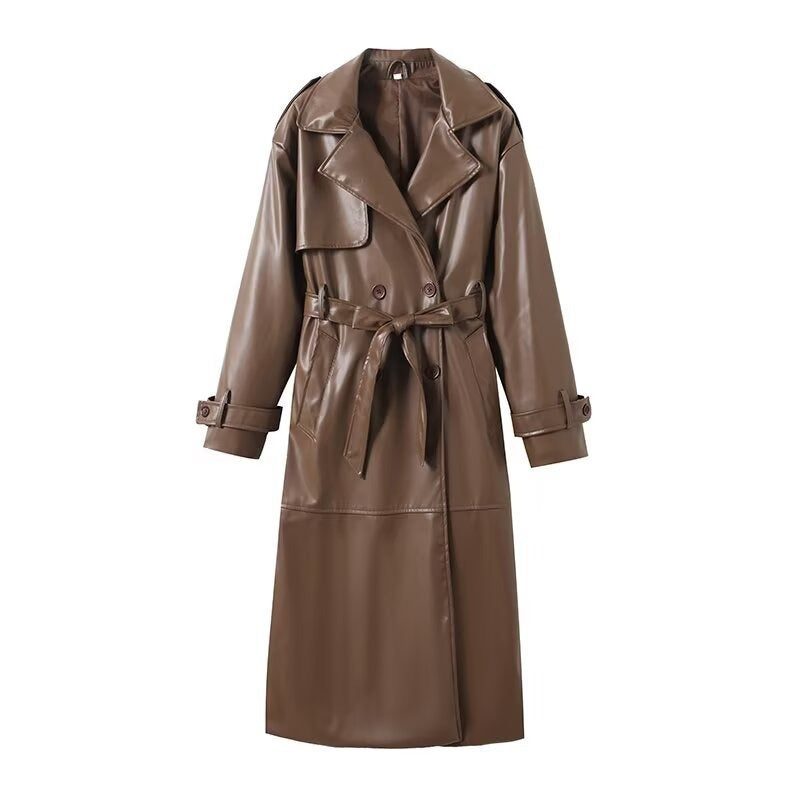 Elena | Women’s Leather Maxi Trench Coat