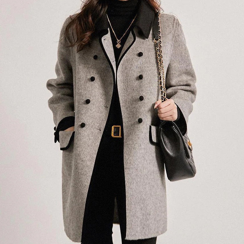 Eleanor | Women’s Wool Trench Coat with Double-Breasted Patchwork