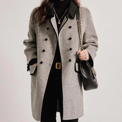 Eleanor | Women’s Wool Trench Coat with Double-Breasted Patchwork