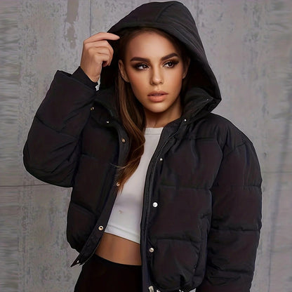 Zoe | Women’s Cropped Quilted Puffer Jacket with Hood and Zipper