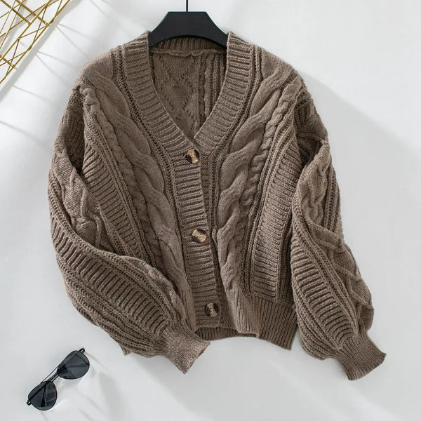 Diana | Women’s Cable Knit V-Neck Wool Cardigan with Button