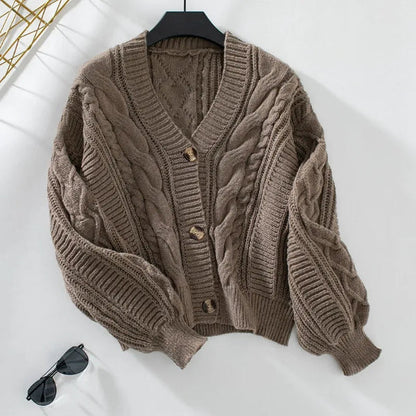 Diana | Women’s Cable Knit V-Neck Wool Cardigan with Button