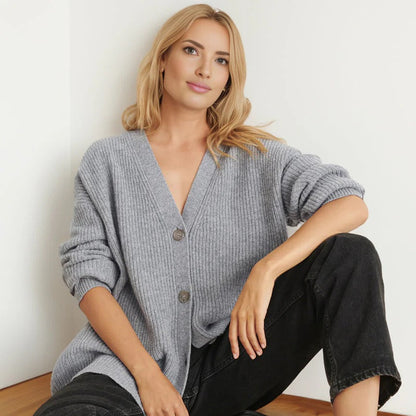 Grace | Women’s Ribbed Knit Cardigan with V-Neck and Buttons