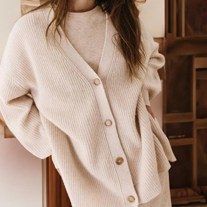 Grace | Women’s Ribbed Knit Cardigan with V-Neck and Buttons