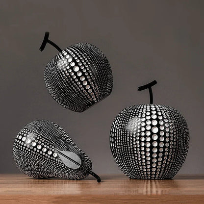 DotBlanc Apple Sculpture | Monochrome Polka Dot Décor with Modern Art Flair