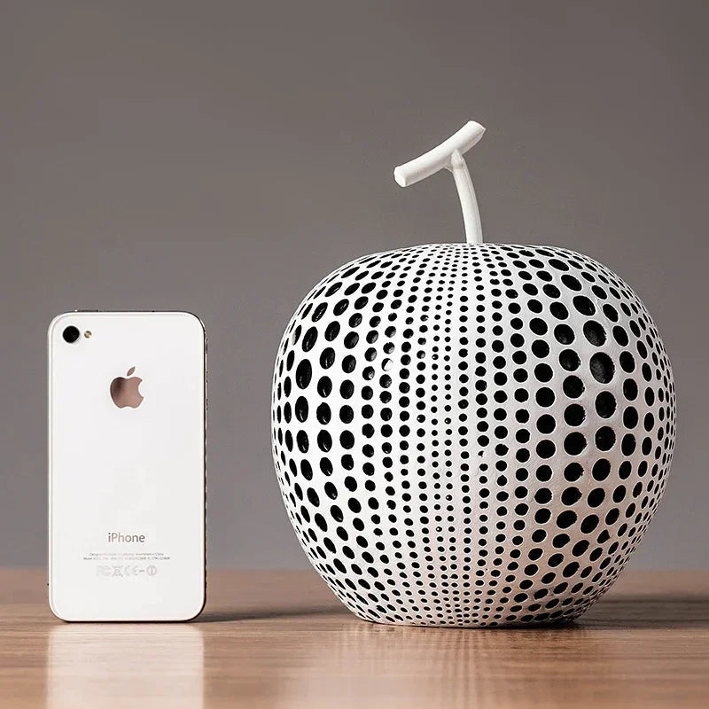 DotBlanc Apple Sculpture | Monochrome Polka Dot Décor with Modern Art Flair