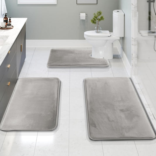 3-Piece Velvet Bath Mat Set | Non-Slip & Fast-Dry Comfort