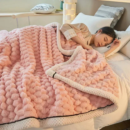 Double-Sided Velvet Blanket | Soft Coral Throw for Sofa & Bed Warmth