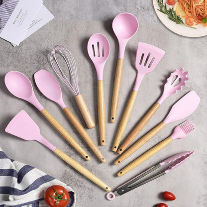 Silicone Cooking Utensils | Wooden Style Handles