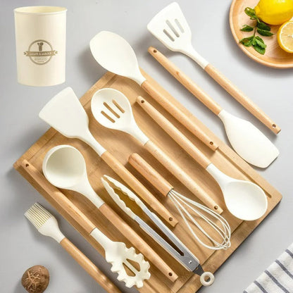 Silicone Cooking Utensils | Wooden Style Handles