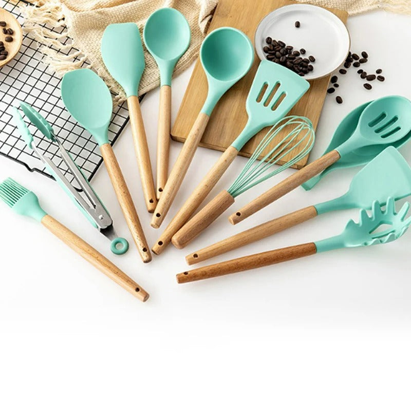 Silicone Cooking Utensils | Wooden Style Handles