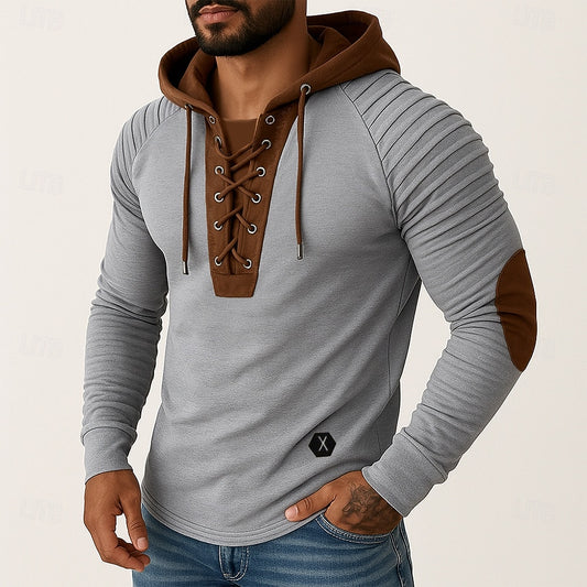 Preston | Men’s Lace‑Up Placket Finish Hoodie