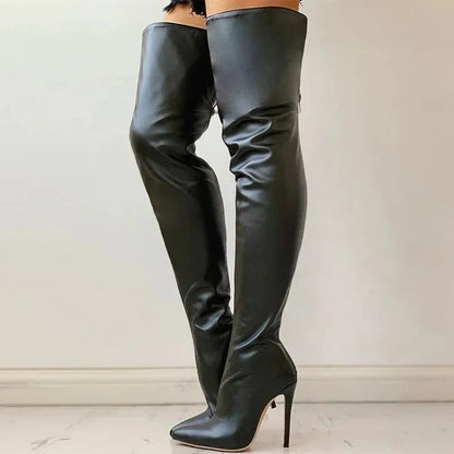 Isabella | Women’s Pointed Leather Overknee Boots with Stiletto Heel