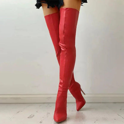 Isabella | Women’s Pointed Leather Overknee Boots with Stiletto Heel