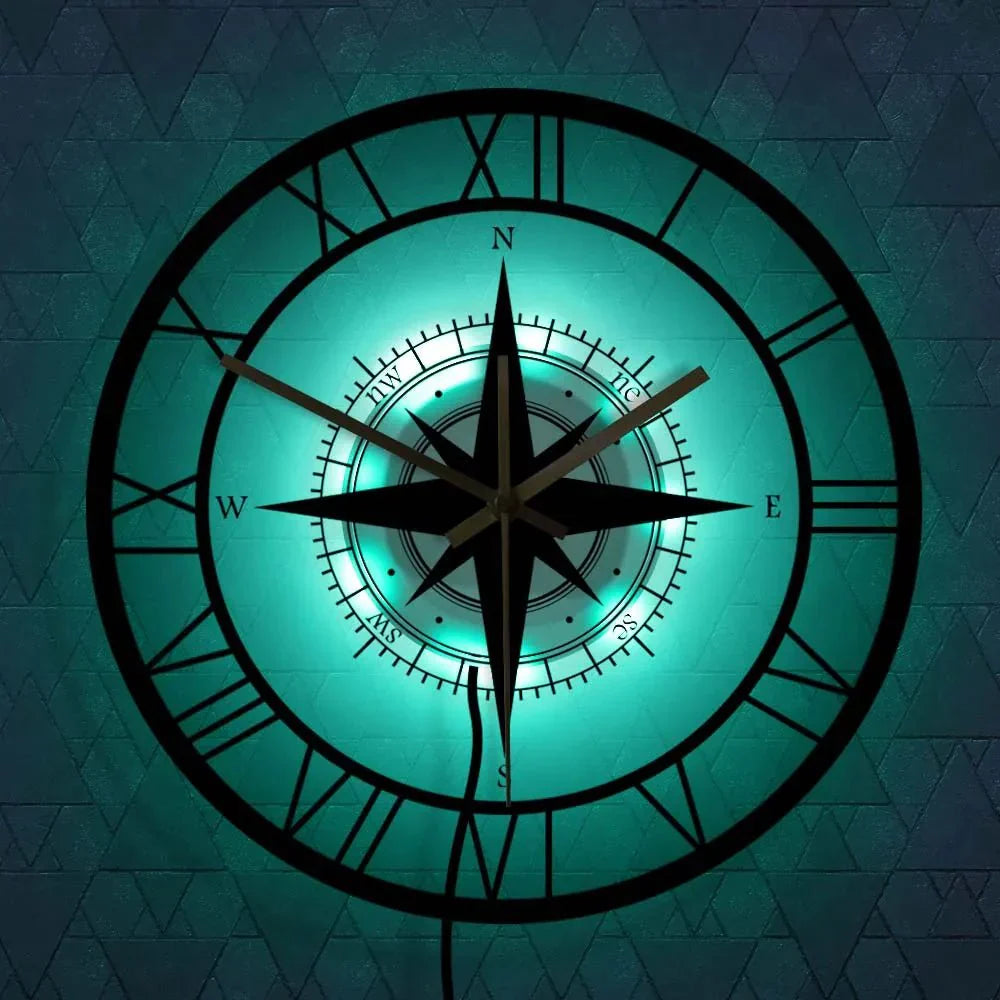 Nautical Compass Wall Clock | Silent Acrylic Design