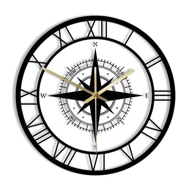 Nautical Compass Wall Clock | Silent Acrylic Design