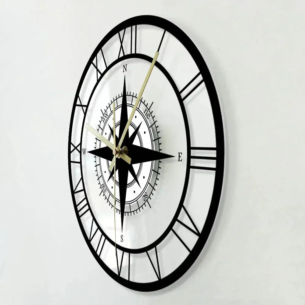 Nautical Compass Wall Clock | Silent Acrylic Design