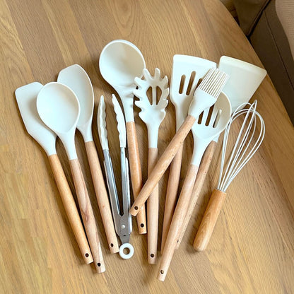 Silicone Cooking Utensils | Wooden Style Handles
