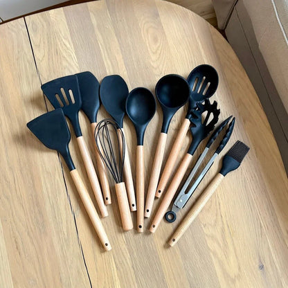 Silicone Cooking Utensils | Wooden Style Handles