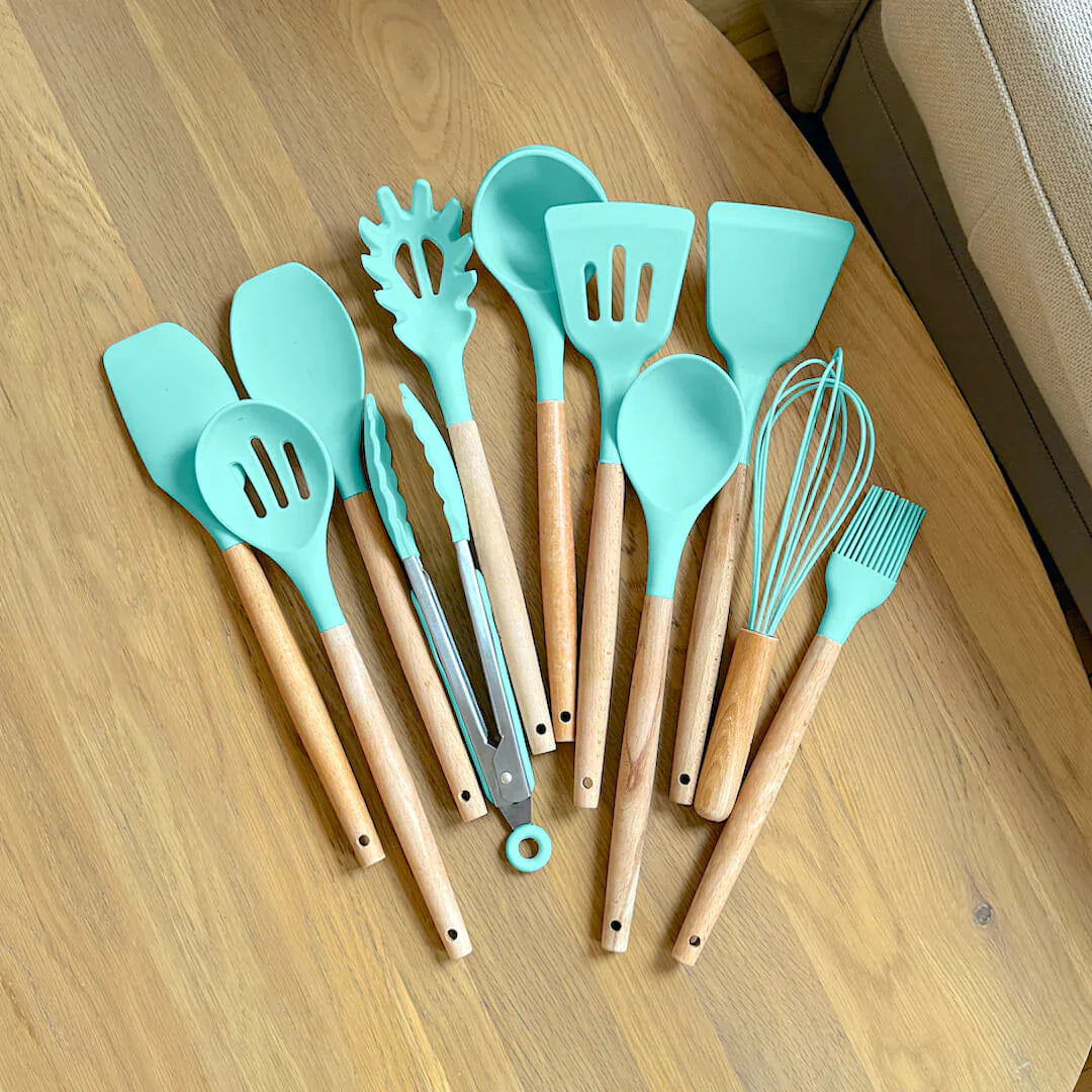 Silicone Cooking Utensils | Wooden Style Handles