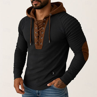 Preston | Men’s Lace‑Up Placket Finish Hoodie